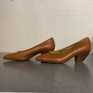 Walter Steiger Ostrich Italian Brown Leather Pumps Vintage